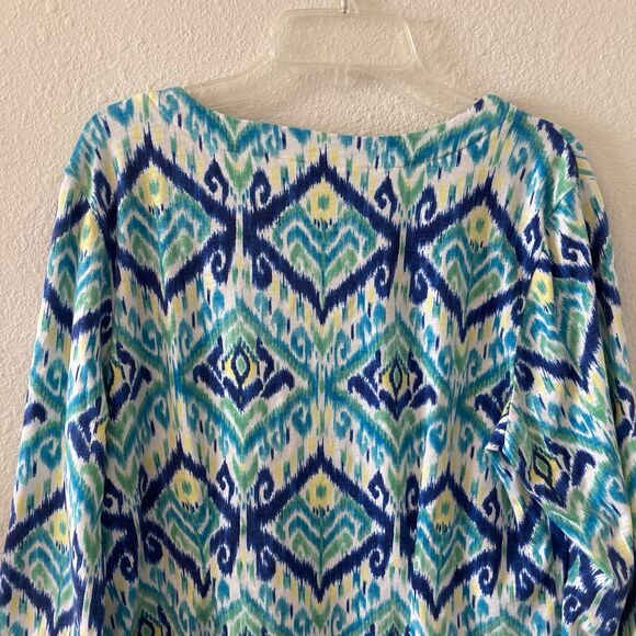 Tommy Bahama Women's Tunic Top Imali Ikat Kiera Blue Green 3/4 Sleeves Size Sm - Picture 9 of 13